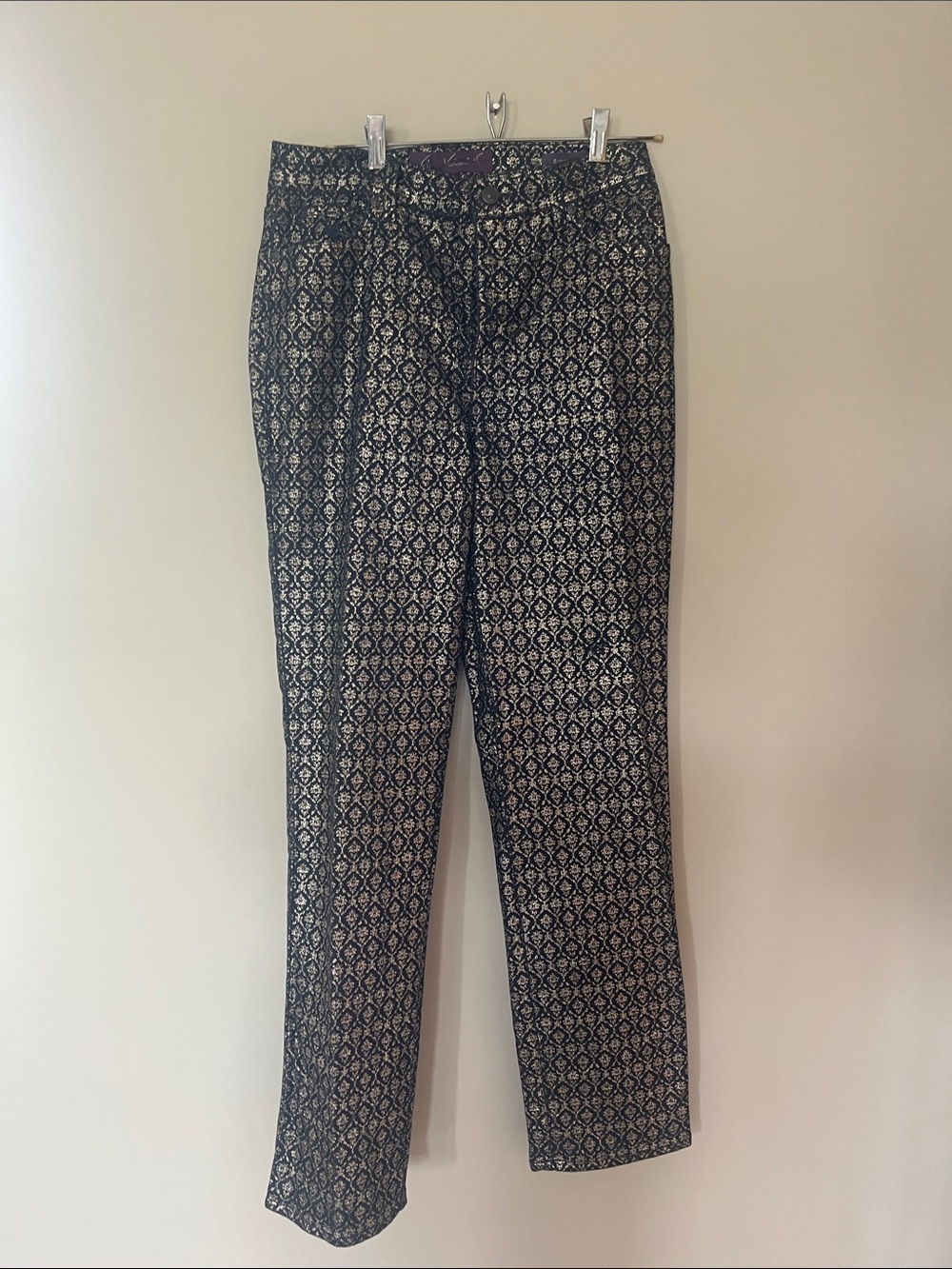 Black and sparkle gold Patterned Straight Leg Pants